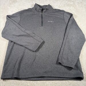 Eddie Bauer Mens 1/4 Zip Long Sleeve Pullover Shirt 2XL Gray Mock Neck Polyester